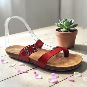 Yokono Spain Ibiza Red Leather Toe Loop Cork Footbed Sandals Womens Size 9